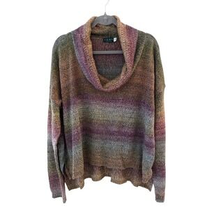 CENY Womens 3X Cowl Neck Sweater Space Dye Ombre High Low Knit Top Made in USA